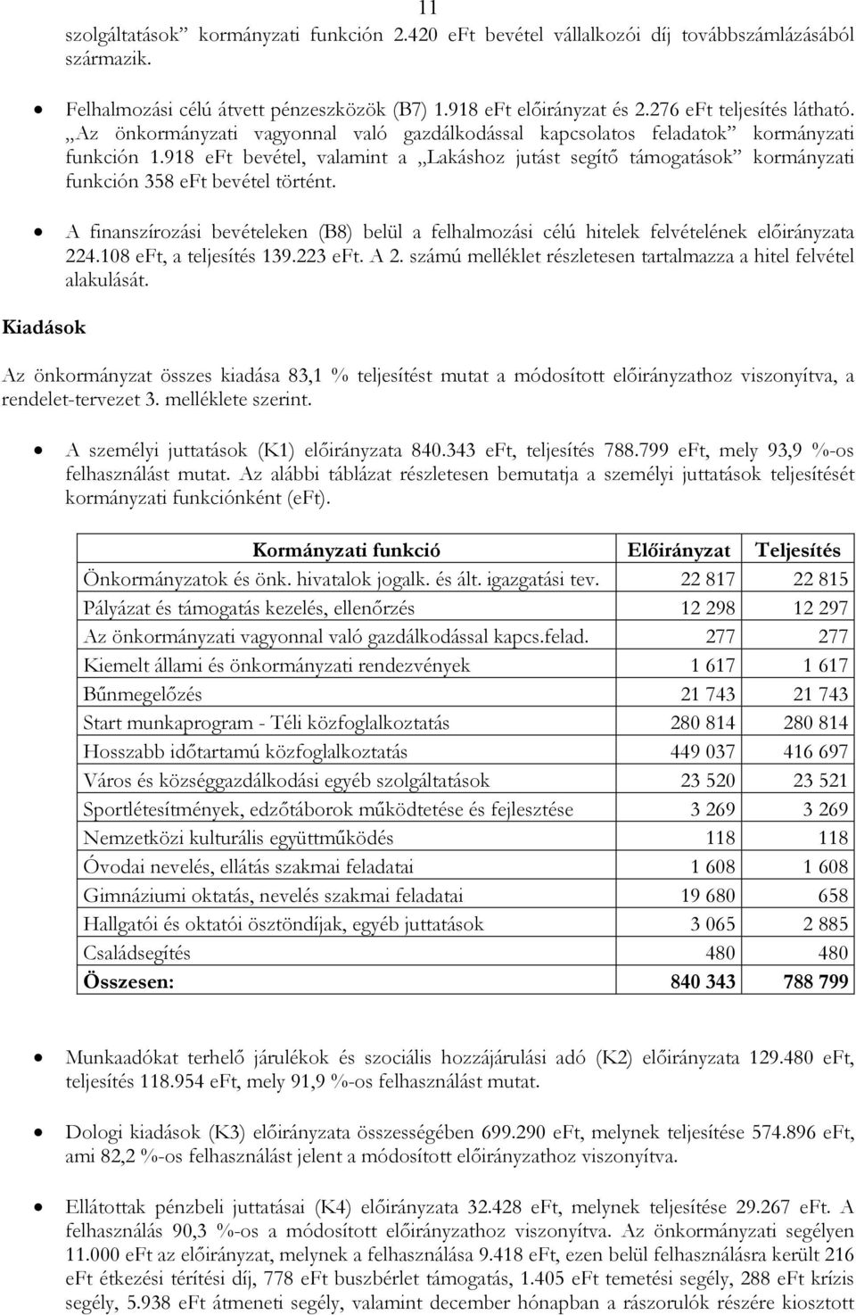 918 eft bevétel, valamint a Lakáshoz jutást segítı támogatások kormányzati funkción 358 eft bevétel történt.