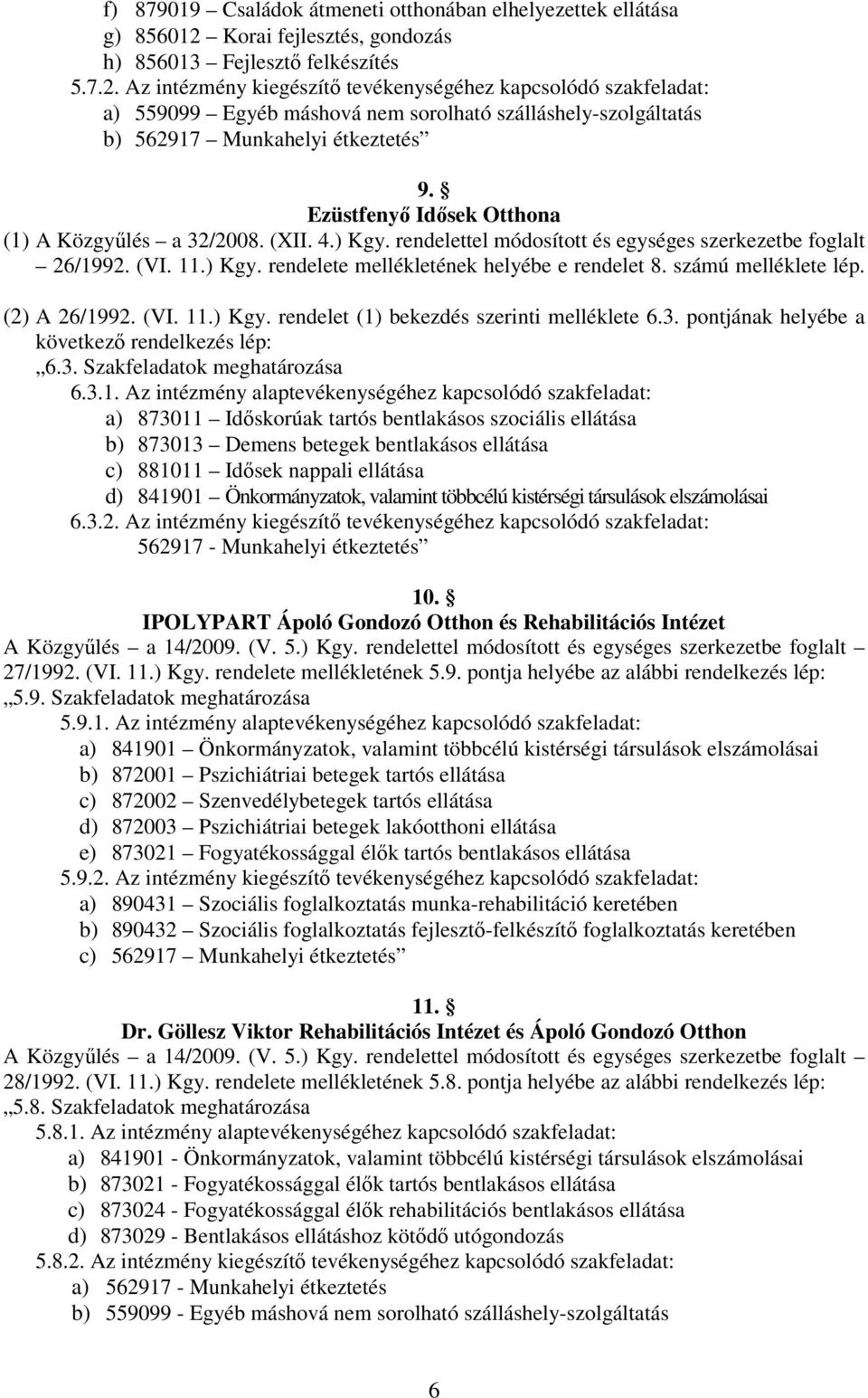 Az intézmény kiegészítı tevékenységéhez kapcsolódó szakfeladat: a) 559099 Egyéb máshová nem sorolható szálláshely-szolgáltatás b) 562917 Munkahelyi étkeztetés 9.