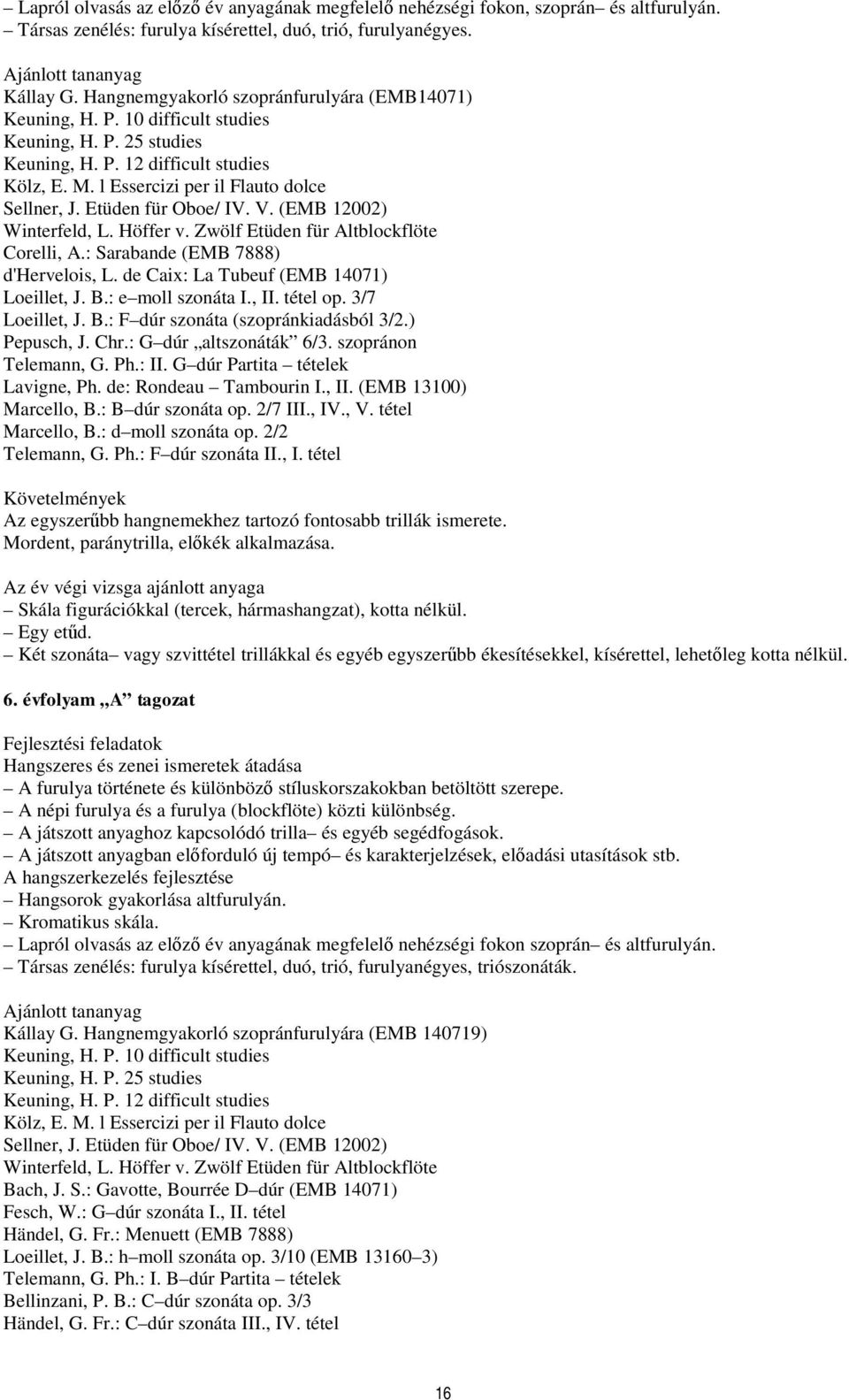 Etüden für Oboe/ IV. V. (EMB 12002) Winterfeld, L. Höffer v. Zwölf Etüden für Altblockflöte Corelli, A.: Sarabande (EMB 7888) d'hervelois, L. de Caix: La Tubeuf (EMB 14071) Loeillet, J. B.