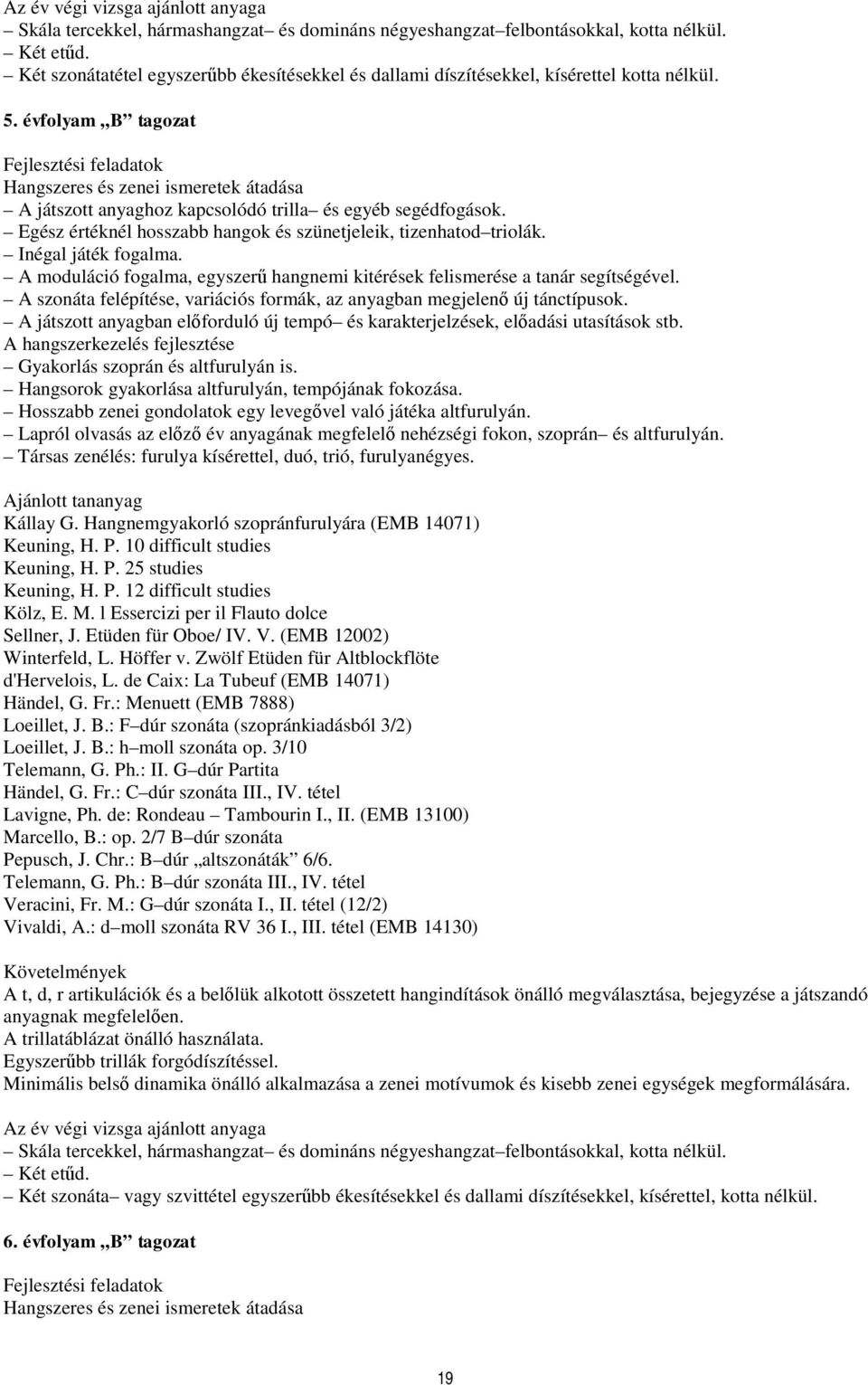 Inégal játék fogalma. A moduláció fogalma, egyszerű hangnemi kitérések felismerése a tanár segítségével. A szonáta felépítése, variációs formák, az anyagban megjelenő új tánctípusok.