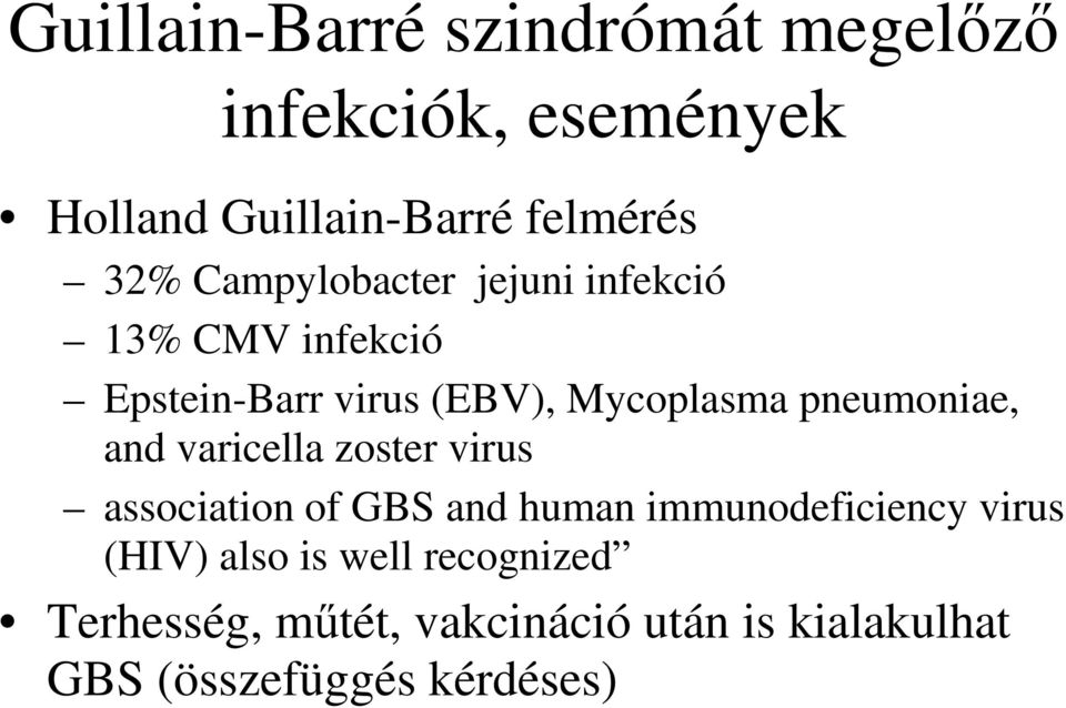 pneumoniae, and varicella zoster virus association of GBS and human immunodeficiency virus