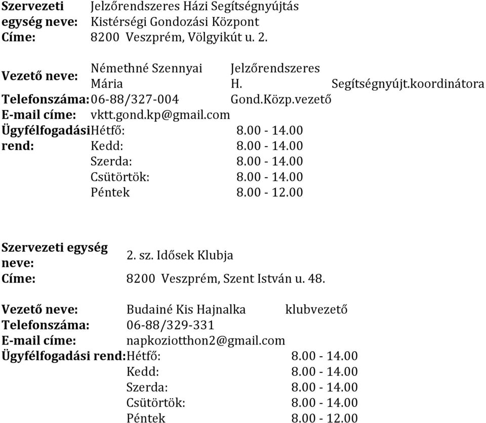 kp@gmail.com Ügyfélfogadási Hétfő: rend: Kedd: Szerda: Csütörtök: Péntek 8.00-12.00 Szervezeti egység neve: 2. sz.