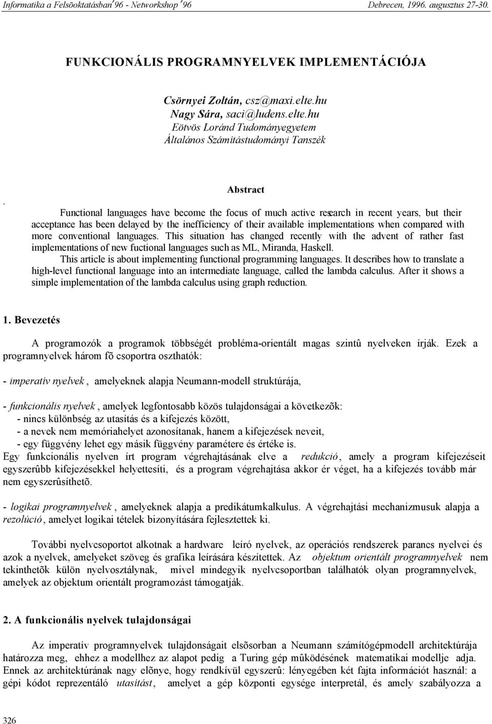 FUNKCIONÁLIS PROGRAMNYELVEK IMPLEMENTÁCIÓJA - PDF Free Download