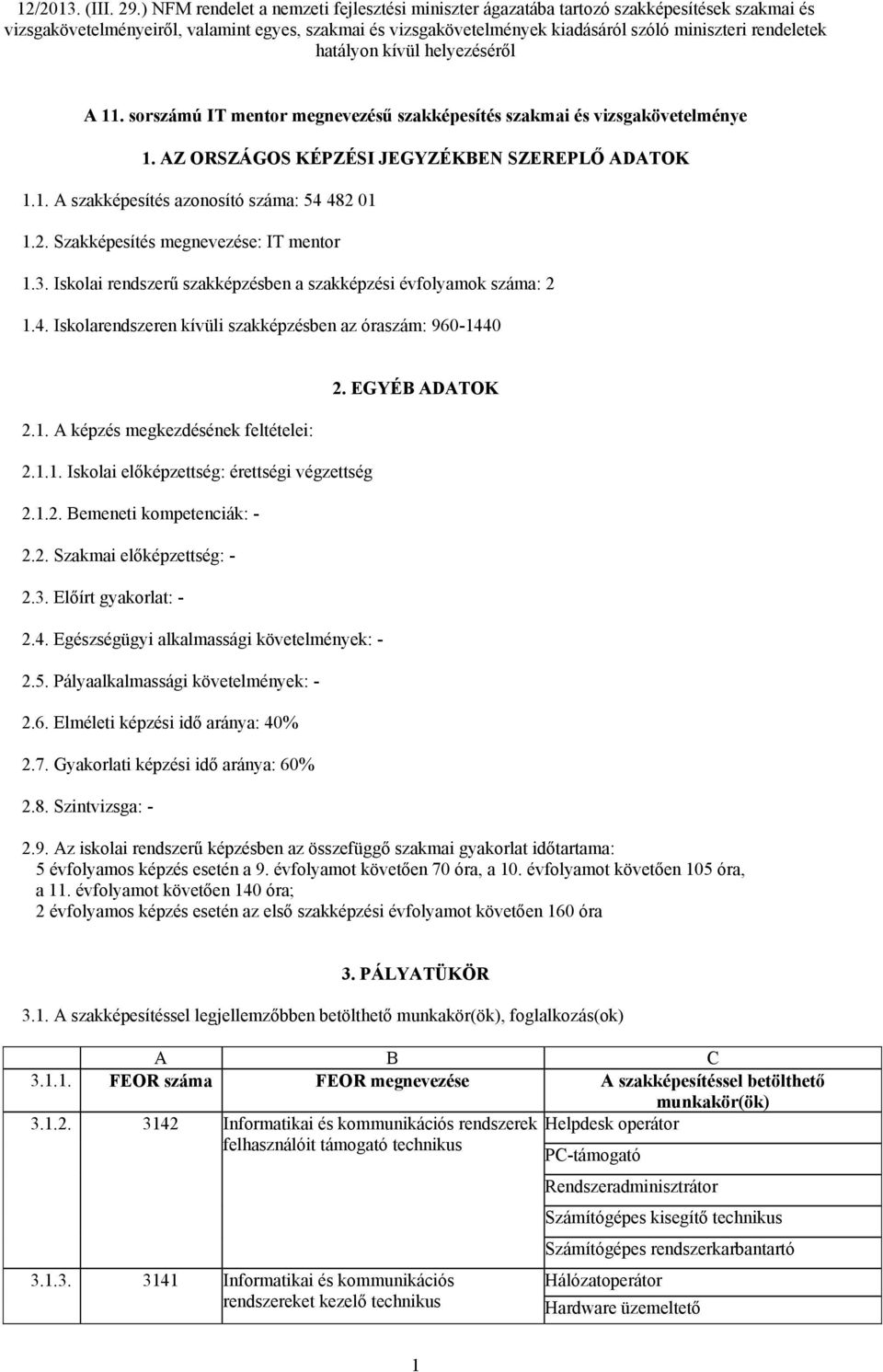 1.1. Iskolai előképzettség: érettségi végzettség 2.1.2. Bemeneti kompetenciák: - 2.2. Szakmai előképzettség: - 2.3. Előírt gyakorlat: - 2.4. Egészségügyi alkalmassági követelmények: - 2.5.