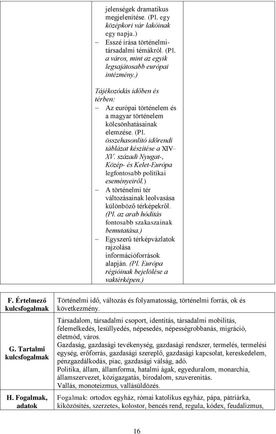 századi Nyugat-, Közép- és Kelet-Európa legfontosabb politikai eseményeiről.) A történelmi tér változásainak leolvasása különböző térképekről. (Pl. az arab hódítás fontosabb szakaszainak bemutatása.