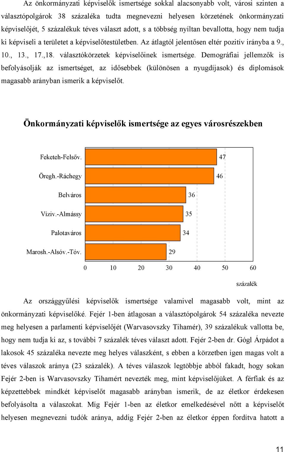 választókörzetek képviselőinek ismertsége. Demográfiai jellemzők is befolyásolják az ismertséget, az idősebbek (különösen a nyugdíjasok) és diplomások magasabb arányban ismerik a képviselőt.