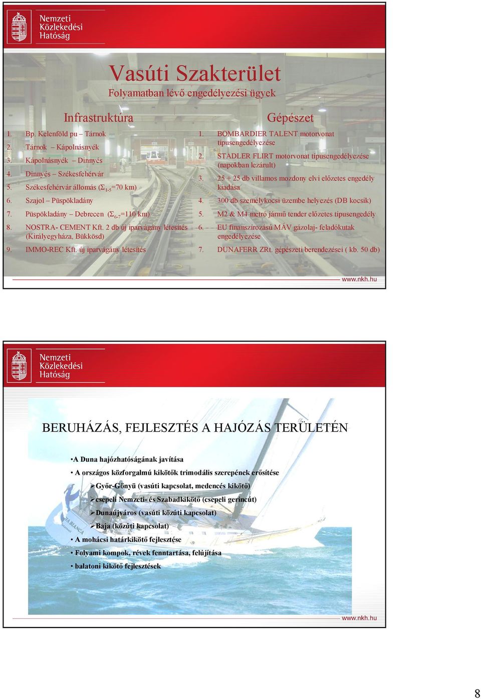 25 + 25 db villamos mozdony elvi elızetes engedély kiadása Szajol Püspökladány 4. 300 db személykocsi üzembe helyezés (DB kocsik) 7. Püspökladány Debrecen (Σ6-7=110 km) 5.