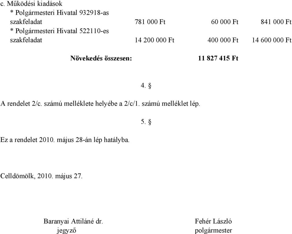 A rendelet 2/c. számú melléklete helyébe a 2/c/1. számú melléklet lép. 5. Ez a rendelet 2010.