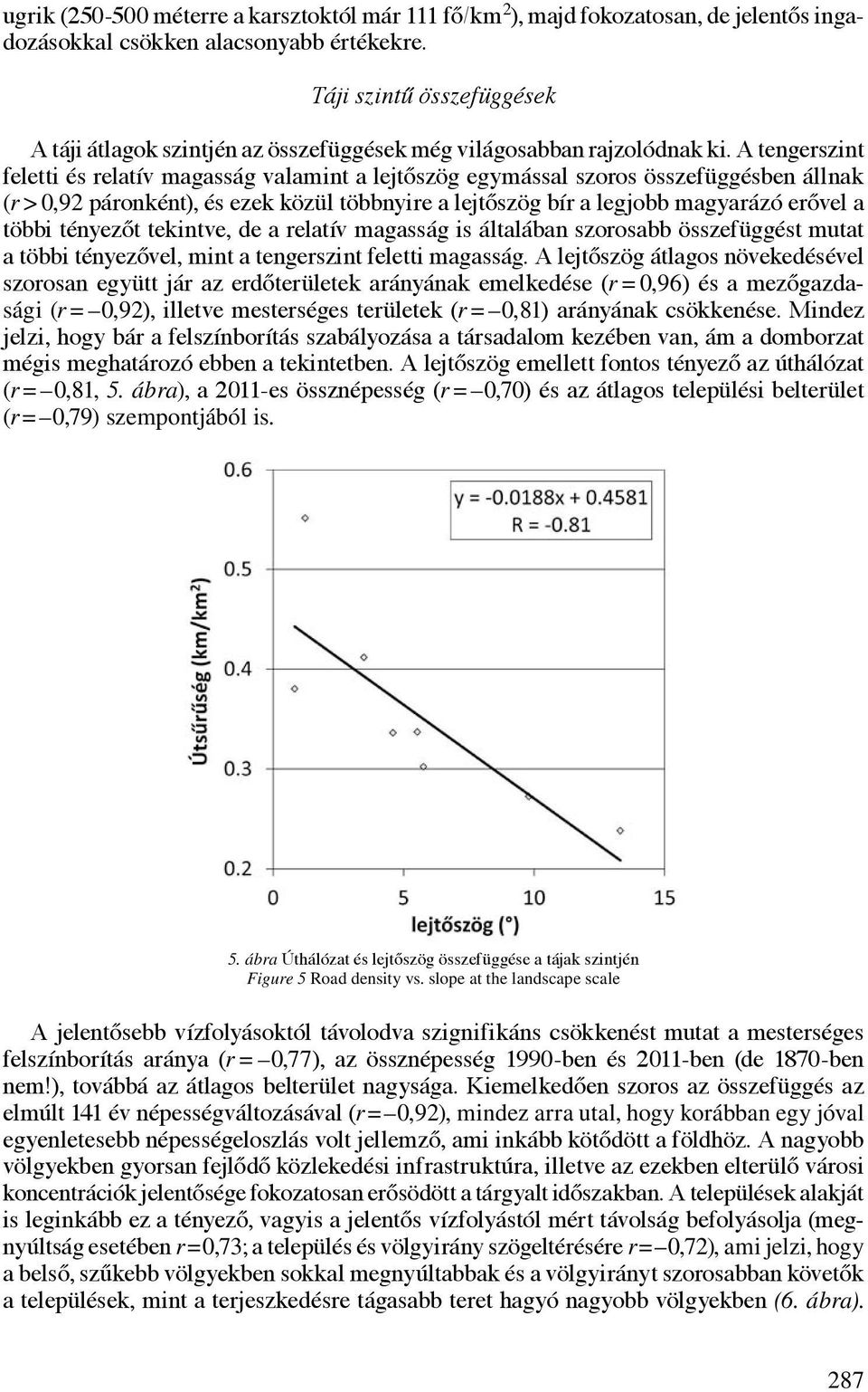 A tengerszint feletti és relatív magasság valamint a lejtőszög egymással szoros összefüggésben állnak (r > 0,92 páronként), és ezek közül többnyire a lejtőszög bír a legjobb magyarázó erővel a többi
