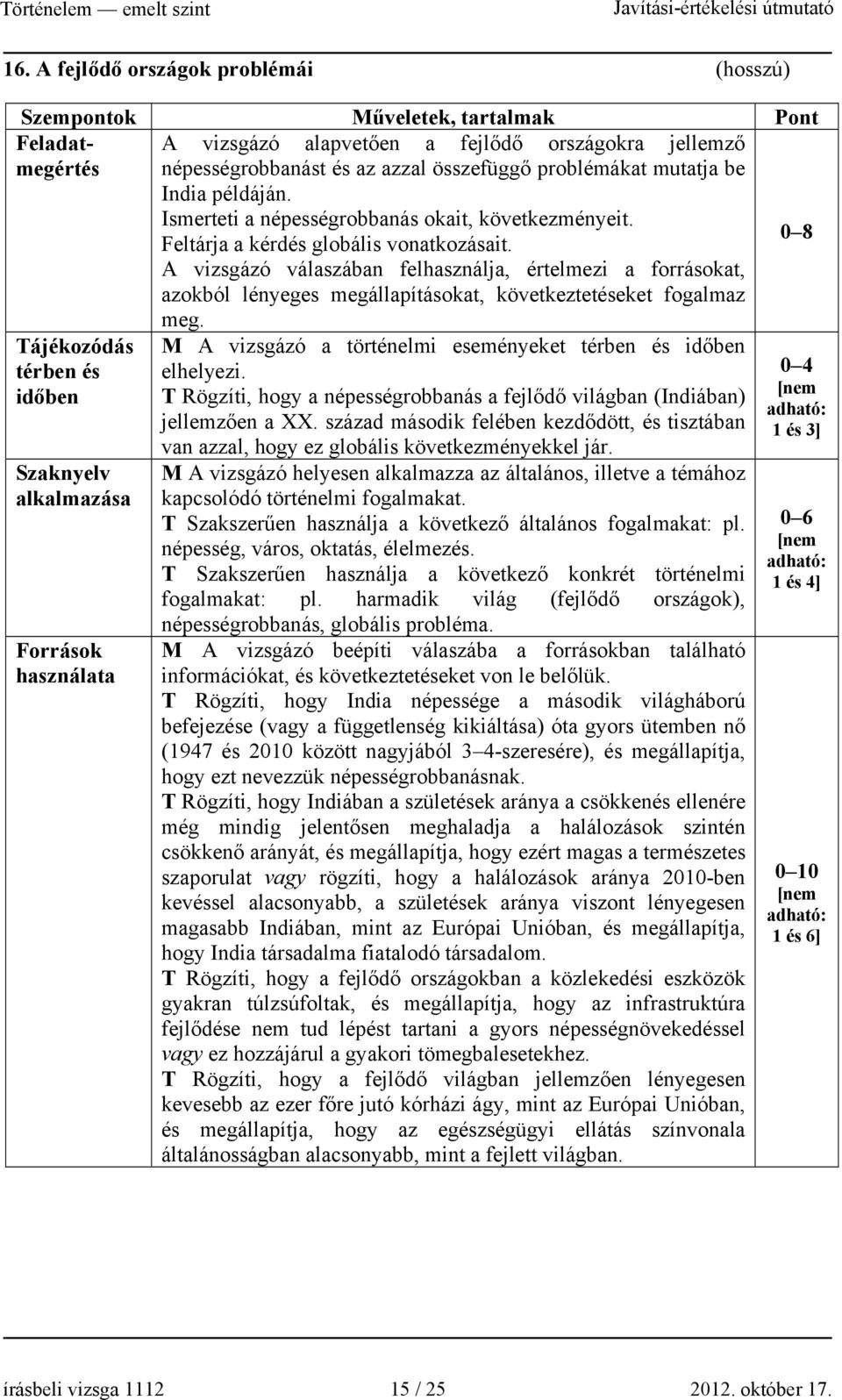 A vizsgázó válaszában felhasználja, értelmezi a forrásokat, azokból lényeges megállapításokat, következtetéseket fogalmaz Tájékozódás térben és időben Szaknyelv alkalmazása Források használata meg.