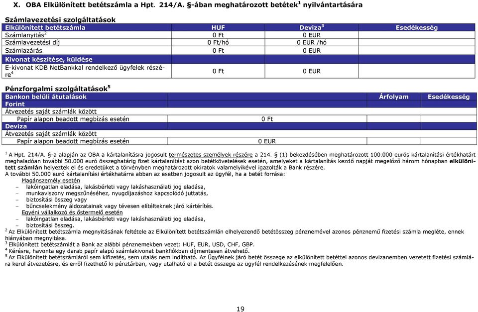 Kivonat készítése, küldése Ekivonat KDB NetBankkal rendelkező ügyfelek részére 0 EUR Pénzforgalmi szolgáltatások 5 Bankon belüli átutalások Árfolyam Esedékesség Forint Átvezetés saját számlák között