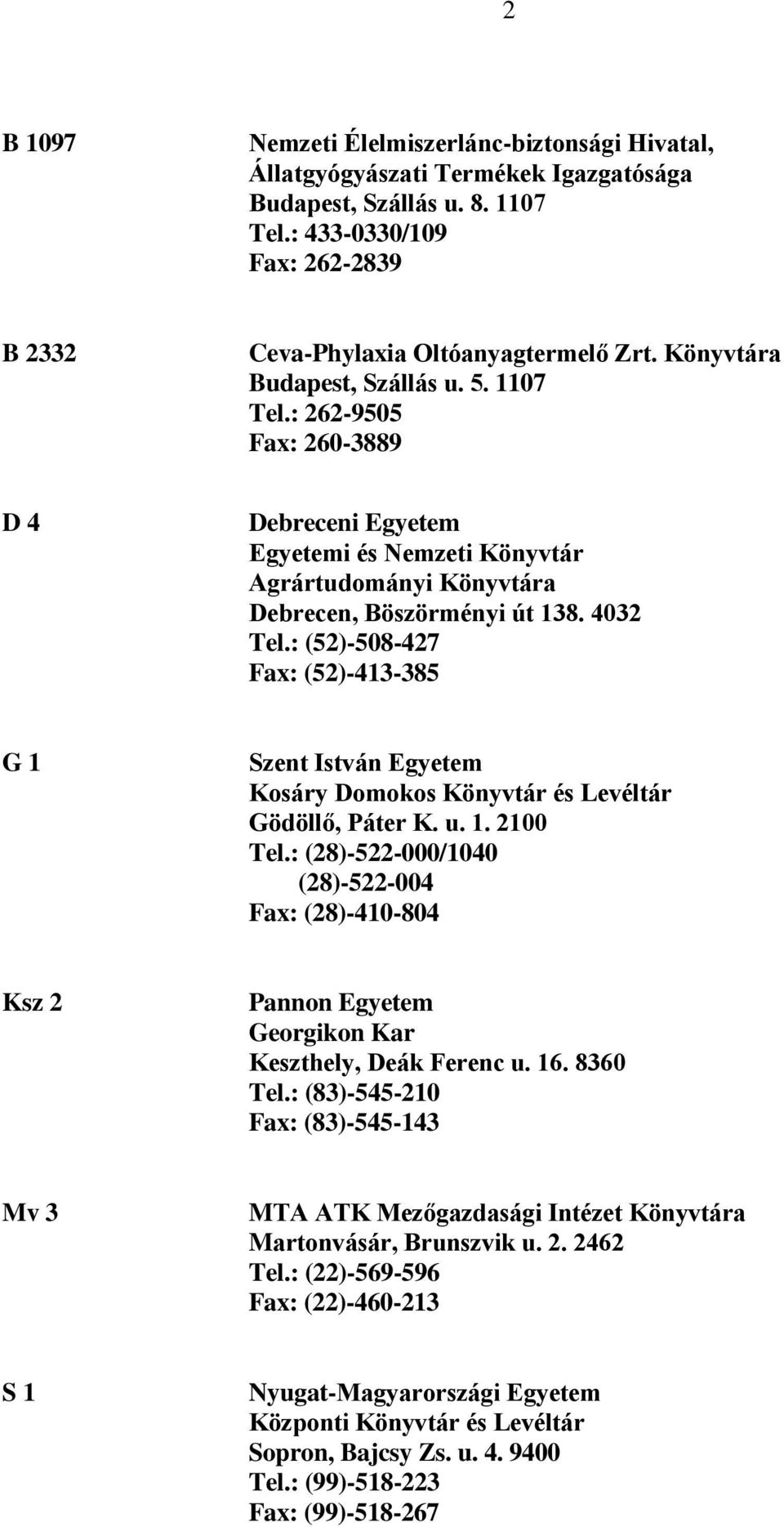 : (52)-508-427 Fax: (52)-413-385 G 1 Szent István Egyetem Kosáry Domokos Könyvtár és Levéltár Gödöllő, Páter K. u. 1. 2100 Tel.