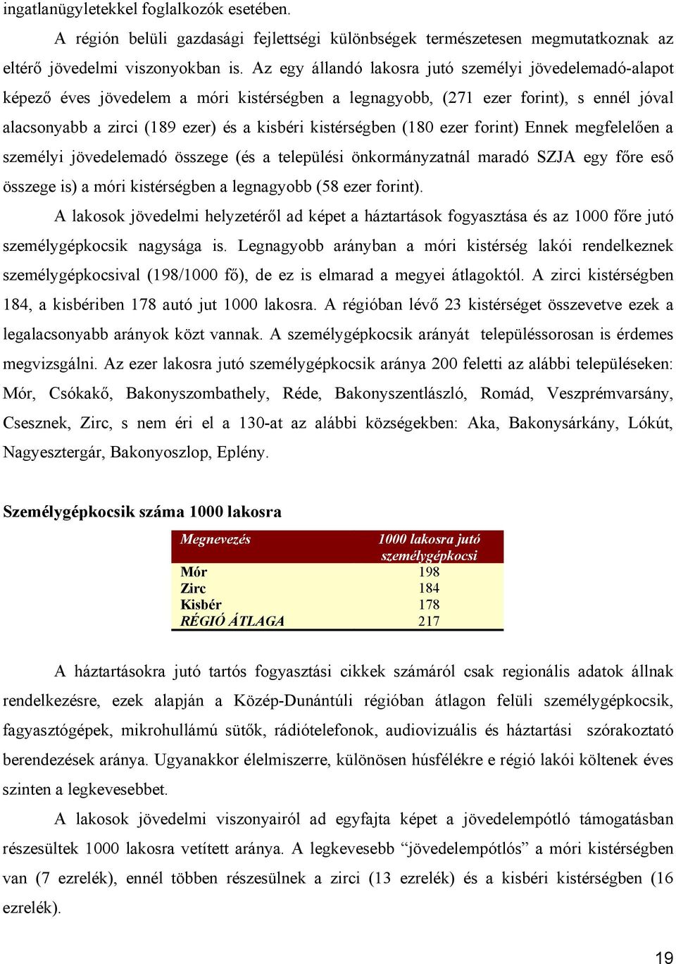 kistérségben (180 ezer forint) Ennek megfelelően a személyi jövedelemadó összege (és a települési önkormányzatnál maradó SZJA egy főre eső összege is) a móri kistérségben a legnagyobb (58 ezer
