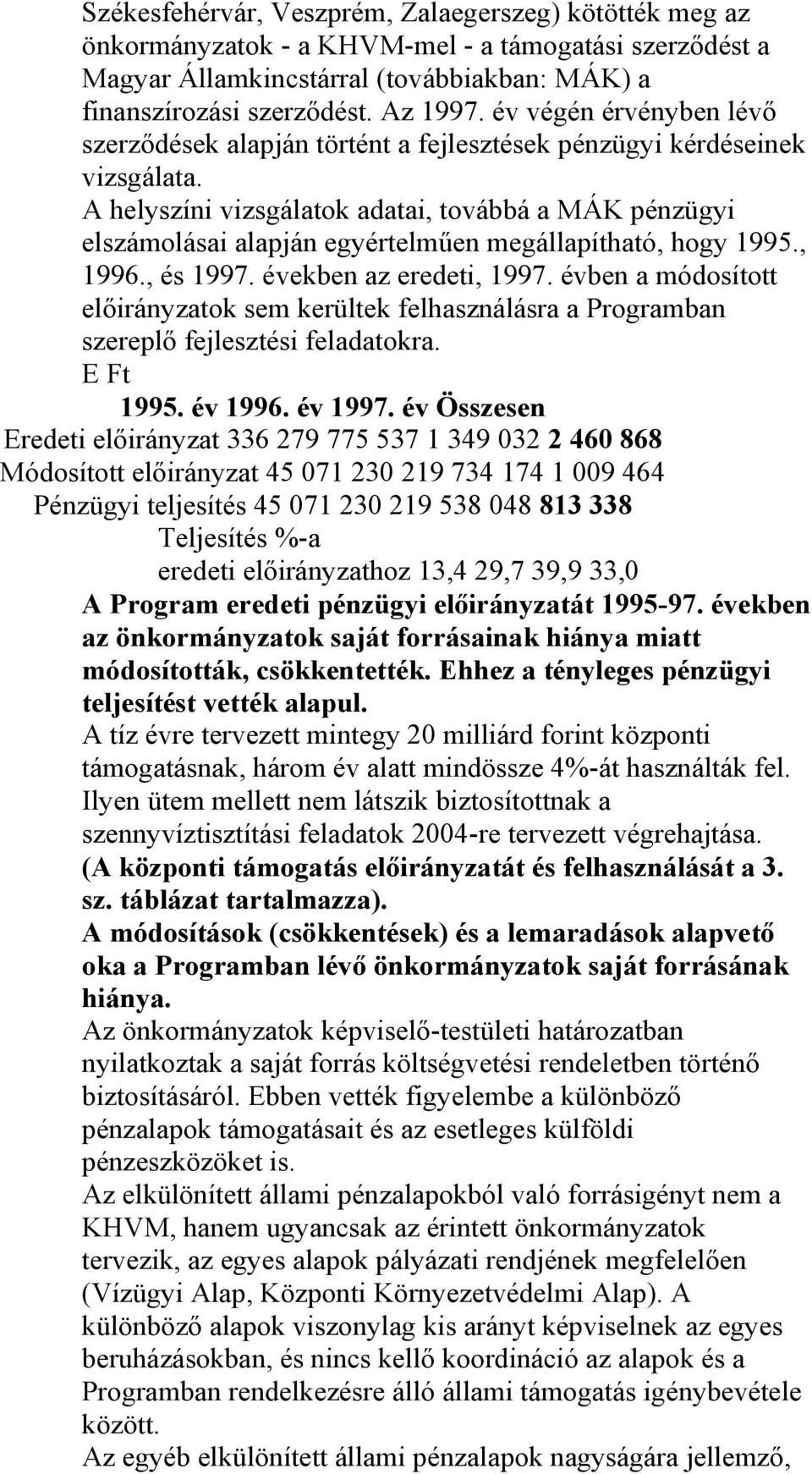 A helyszíni vizsgálatok adatai, továbbá a MÁK pénzügyi elszámolásai alapján egyértelműen megállapítható, hogy 1995., 1996., és 1997. években az eredeti, 1997.