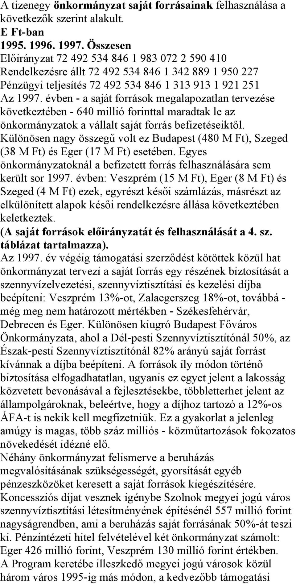 évben - a saját források megalapozatlan tervezése következtében - 640 millió forinttal maradtak le az önkormányzatok a vállalt saját forrás befizetéseiktől.