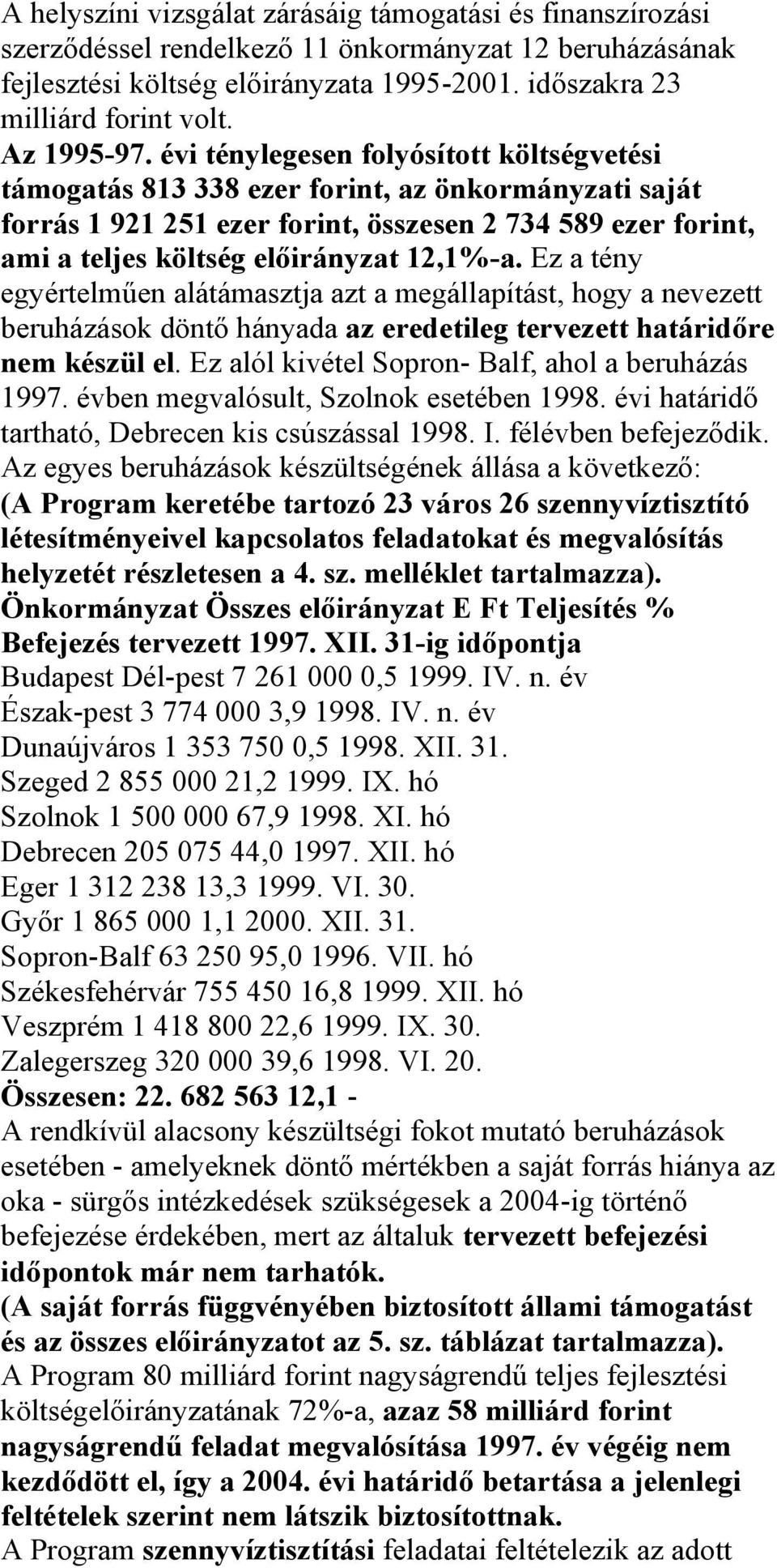évi ténylegesen folyósított költségvetési támogatás 813 338 ezer forint, az önkormányzati saját forrás 1 921 251 ezer forint, összesen 2 734 589 ezer forint, ami a teljes költség előirányzat 12,1%-a.