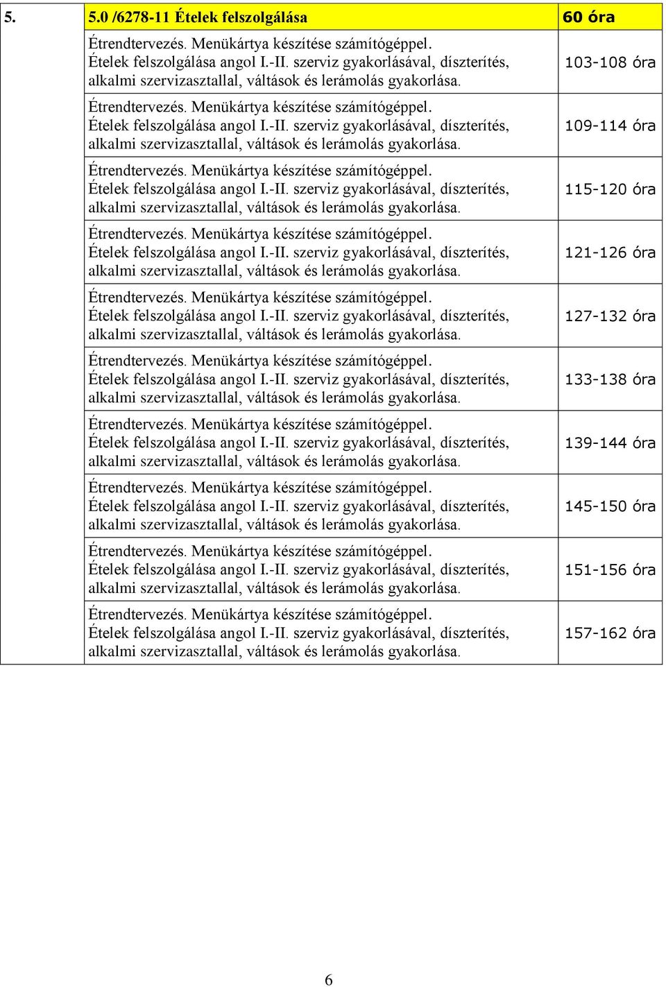 121-126 óra 127-132 óra 133-138 óra