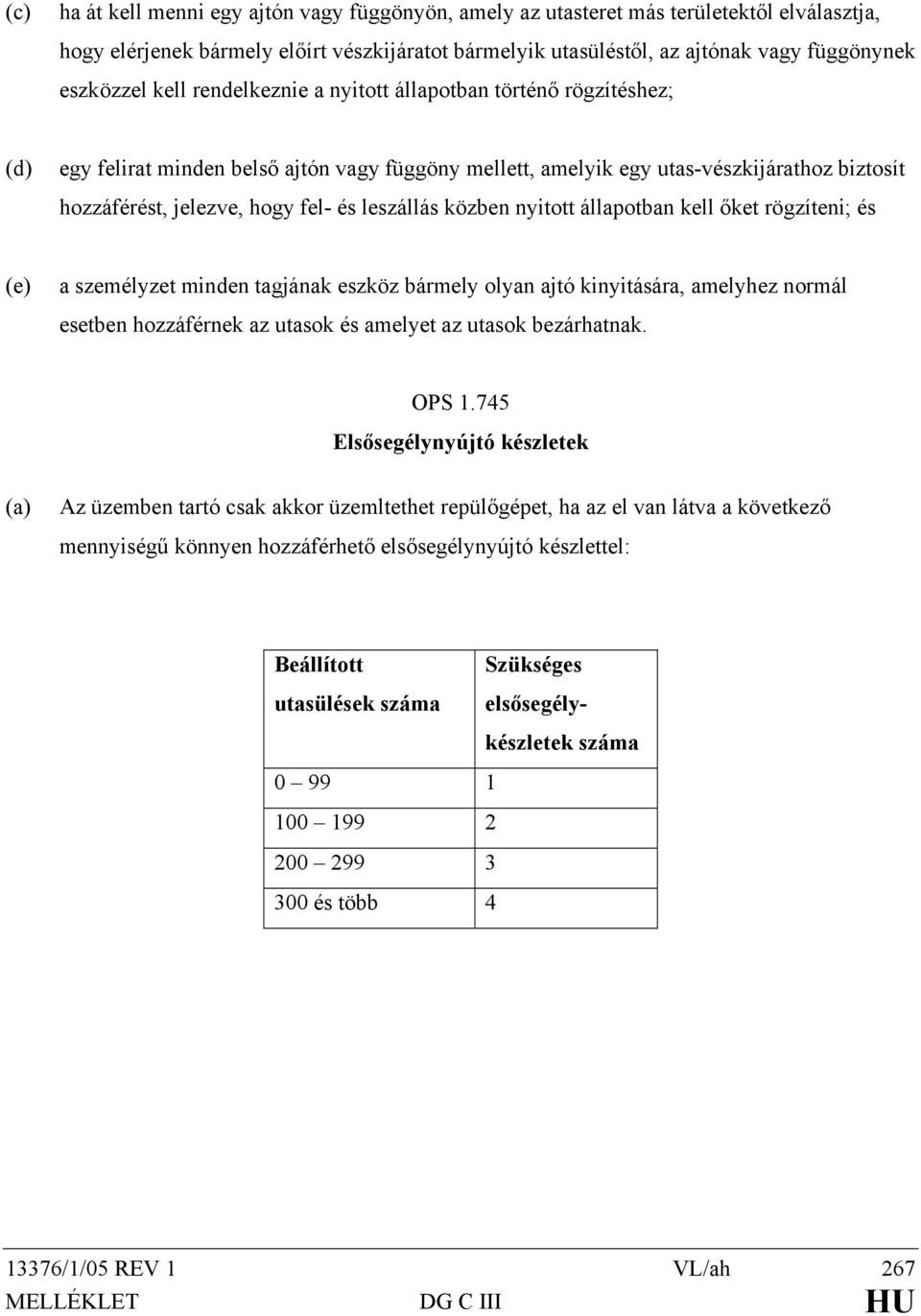 leszállás közben nyitott állapotban kell őket rögzíteni; és (e) a személyzet minden tagjának eszköz bármely olyan ajtó kinyitására, amelyhez normál esetben hozzáférnek az utasok és amelyet az utasok