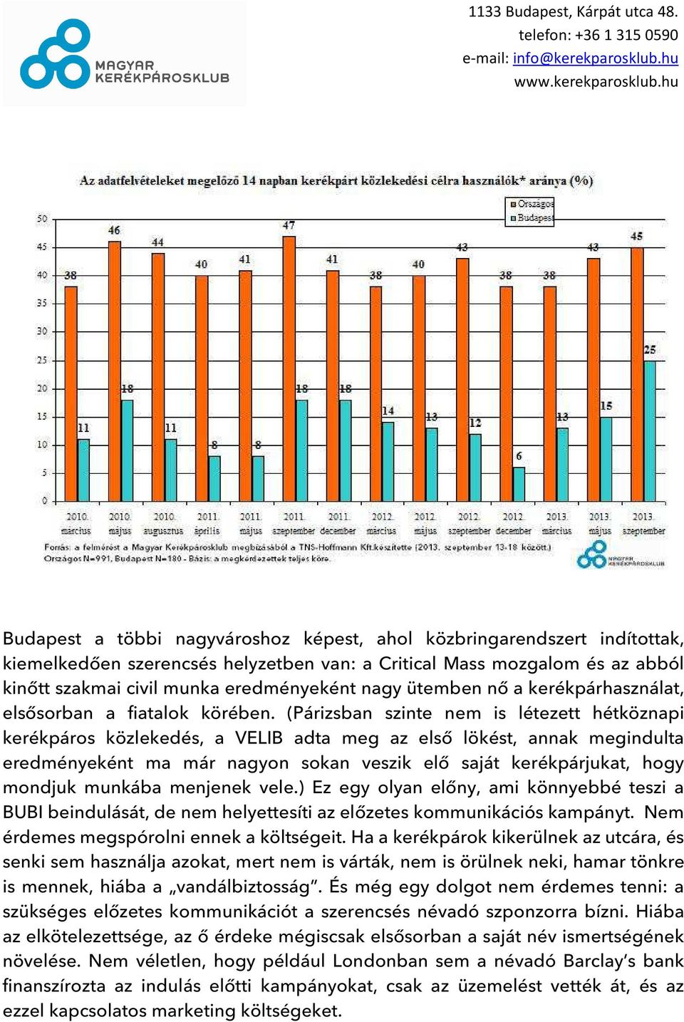 (Párizsban szinte nem is létezett hétköznapi kerékpáros közlekedés, a VELIB adta meg az első lökést, annak megindulta eredményeként ma már nagyon sokan veszik elő saját kerékpárjukat, hogy mondjuk