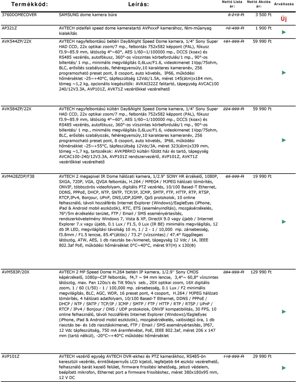 9 mm, látószög 4 ~60, AES 1/60~1/100000 mp., DCCS (koax) és RS485 vezérlés, autofókusz, 360 -os vízszintes körbefordulás/1 mp., 90 -os billentés/ 1 mp., minimális megvilágítás 0,6Lux/F1.