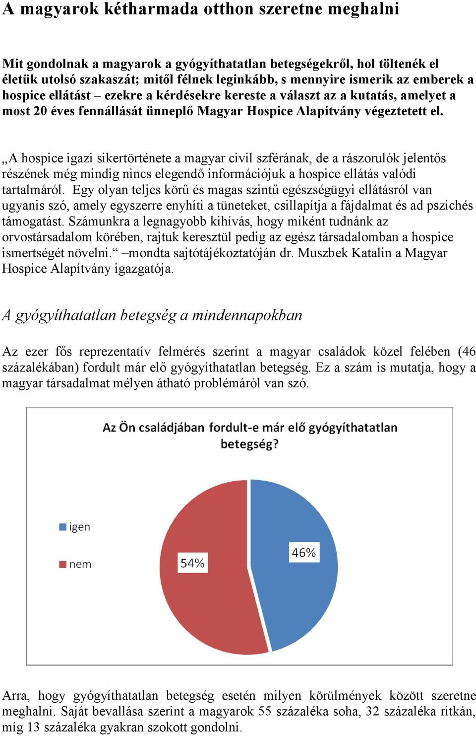 A hospice igazi sikertörténete a magyar civil szférának, de a rászorulók jelentős részének még mindig nincs elegendő információjuk a hospice ellátás valódi tartalmáról.