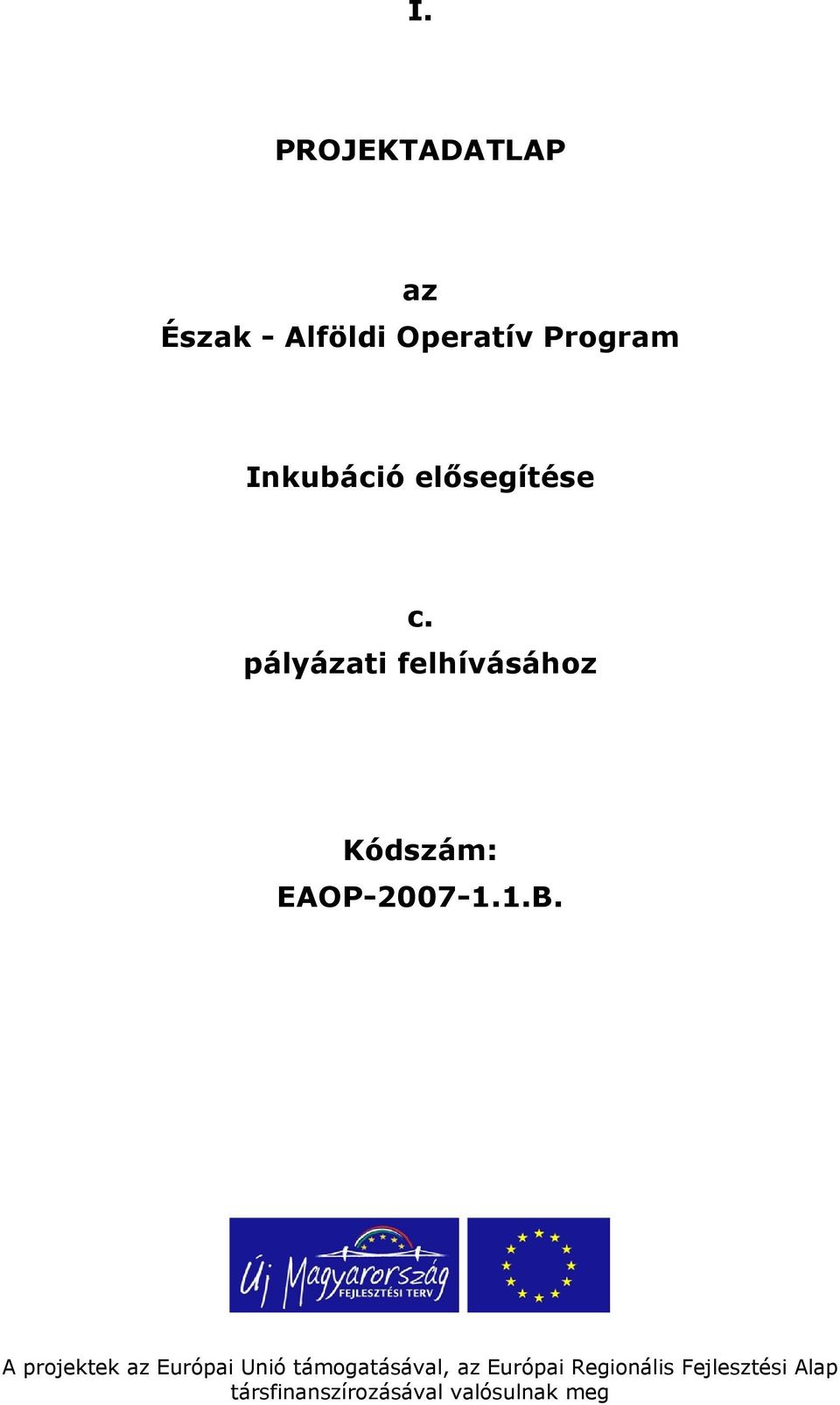 pályázati felhívásához Kódszám: EAOP-2007-1.1.B.
