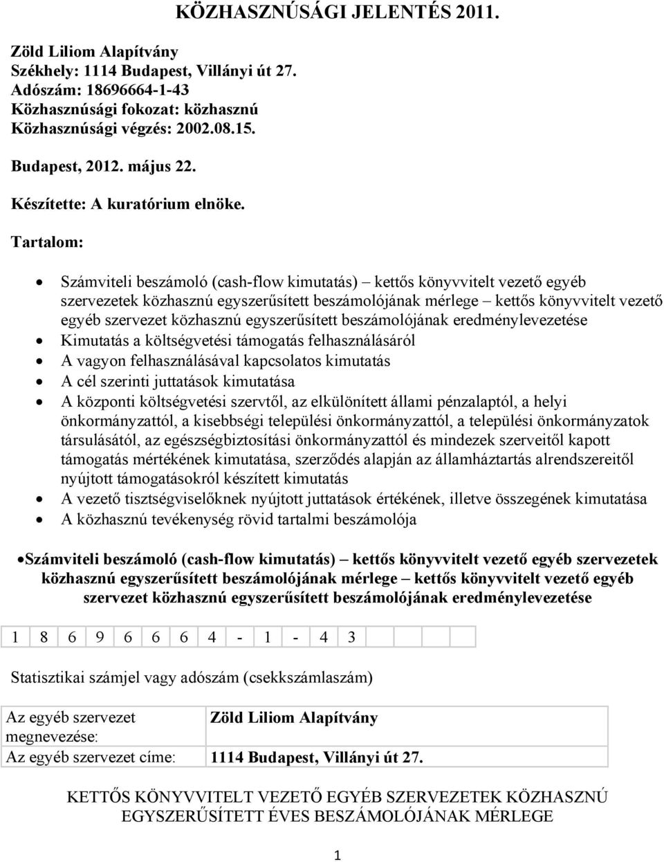 Számviteli beszámoló (cash-flow kimutatás) kettős könyvvitelt vezető egyéb szervezetek közhasznú egyszerűsített beszámolójának mérlege kettős könyvvitelt vezető egyéb szervezet közhasznú