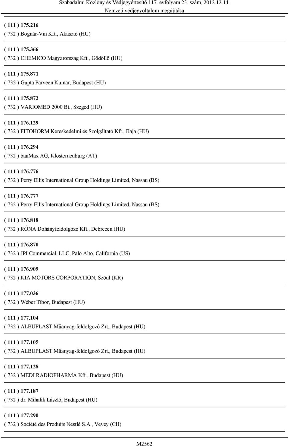 776 ( 732 ) Perry Ellis International Group Holdings Limited, Nassau (BS) ( 111 ) 176.777 ( 732 ) Perry Ellis International Group Holdings Limited, Nassau (BS) ( 111 ) 176.