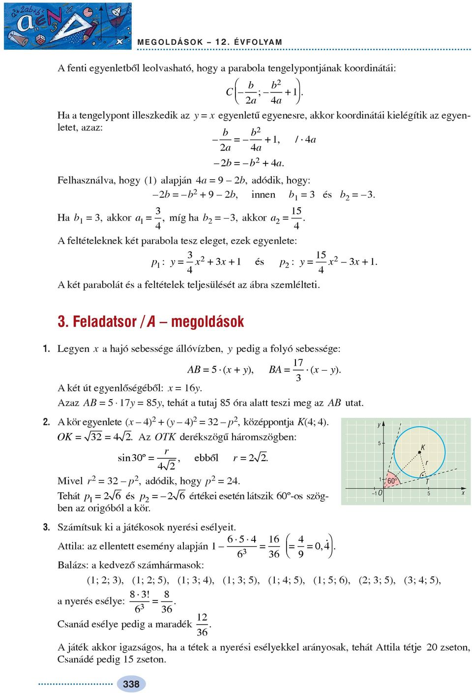 H b =, kkor =, míg h b =, kkor =. A feltételeknek két prbol tesz eleget, ezek egenlete: p : = + + és p : = +. A két prbolát és feltételek teljesülését z ábr szemlélteti.. Feldtsor / A megoldások.