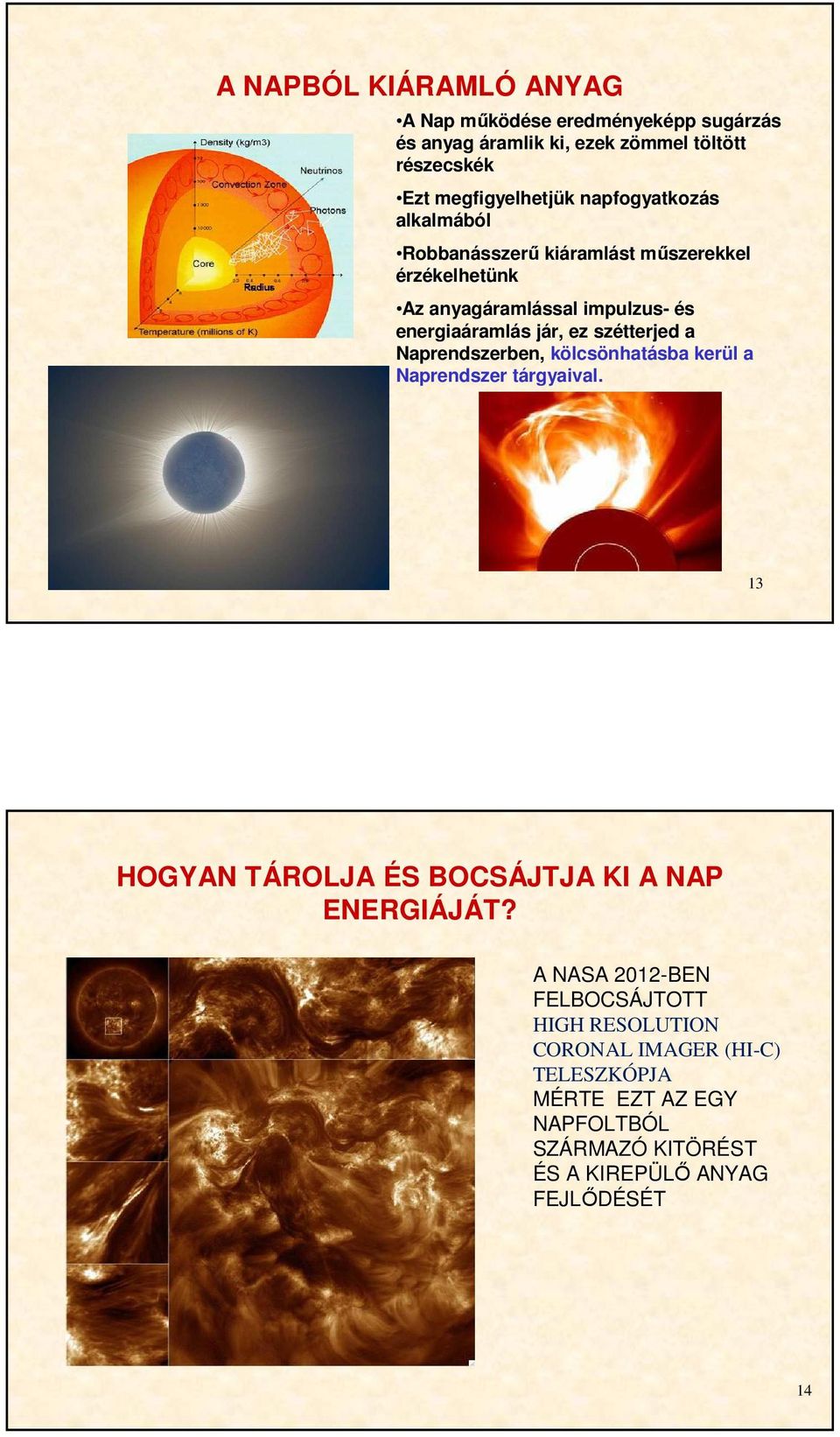szétterjed a Naprendszerben, kölcsönhatásba kerül a Naprendszer tárgyaival. 13 HOGYAN TÁROLJA ÉS BOCSÁJTJA KI A NAP ENERGIÁJÁT?