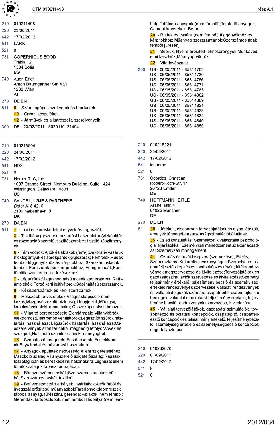 2 - Rudak és vasáru (nem fémből) függönyökhöz és kárpitokhoz; Műanyag szerszámtartók;szerszámosládák fémből [üresen]. 21 - Seprűk; Nyélre erősített felmosórongyok;munkavédelmi kesztyűk;műanyag vödrök.
