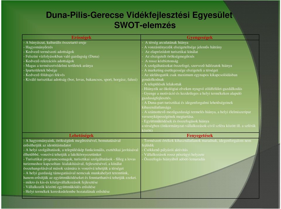 hagyományaink, örökségünk megőrzésével, bemutatásával erősíthetjük az identitástudatot - A helyi szolgáltatások, a településkép funkcionális, esztétikai javításával élhetőbbé, vonzóvá tehetjük a