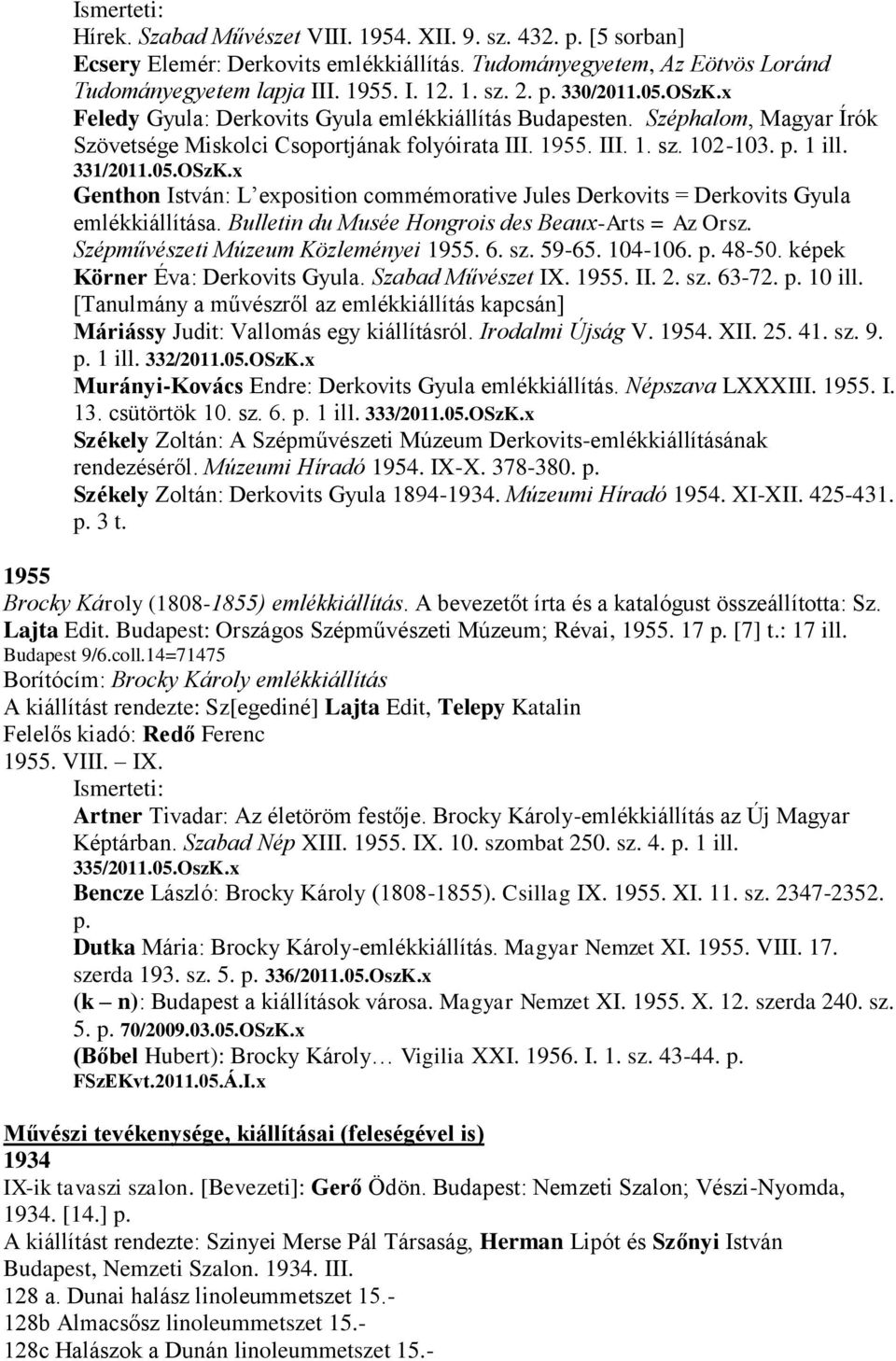 Bulletin du Musée Hongrois des Beaux-Arts = Az Orsz. Szépművészeti Múzeum Közleményei 1955. 6. sz. 59-65. 104-106. p. 48-50. képek Körner Éva: Derkovits Gyula. Szabad Művészet IX. 1955. II. 2. sz. 63-72.