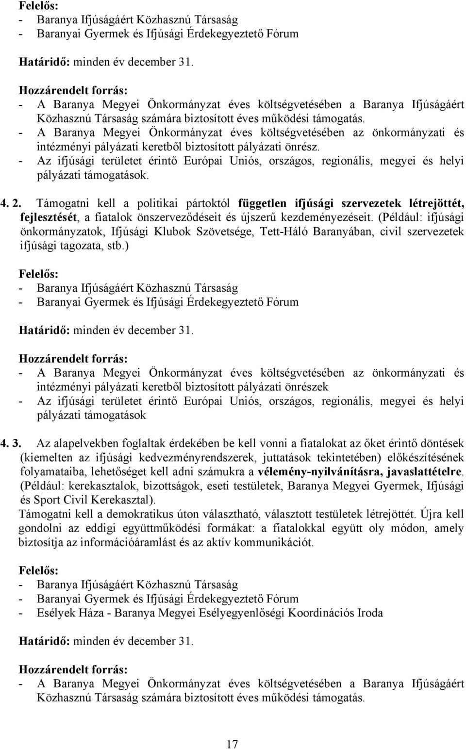 (Például: ifjúsági önkormányzatok, Ifjúsági Klubok Szövetsége, Tett-Háló Baranyában, civil szervezetek ifjúsági tagozata, stb.