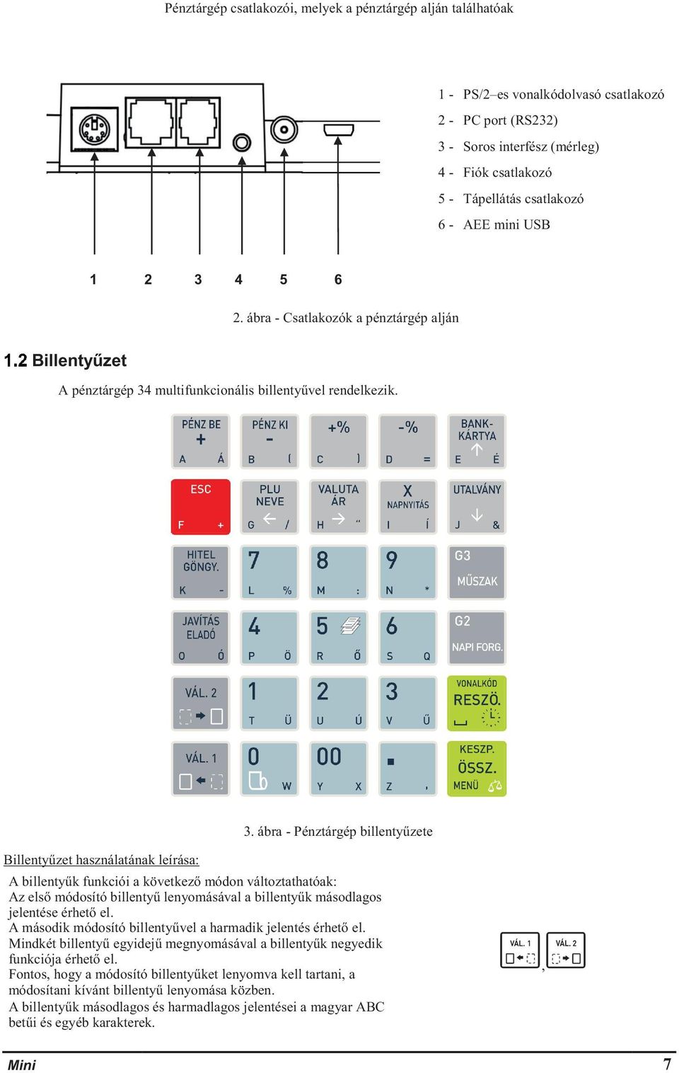 4 5 6. ábra - Csatlakozók a pénztárgép alján Billentyűzet A pénztárgép 34