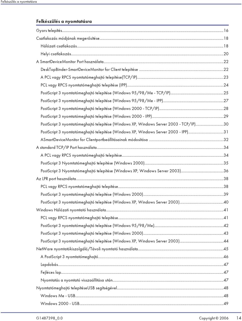 ..24 PostScript 3 nyomtatómeghajtó telepítése (Windows 95/98/Me - TCP/IP)...25 PostScript 3 nyomtatómeghajtó telepítése (Windows 95/98/Me - IPP).