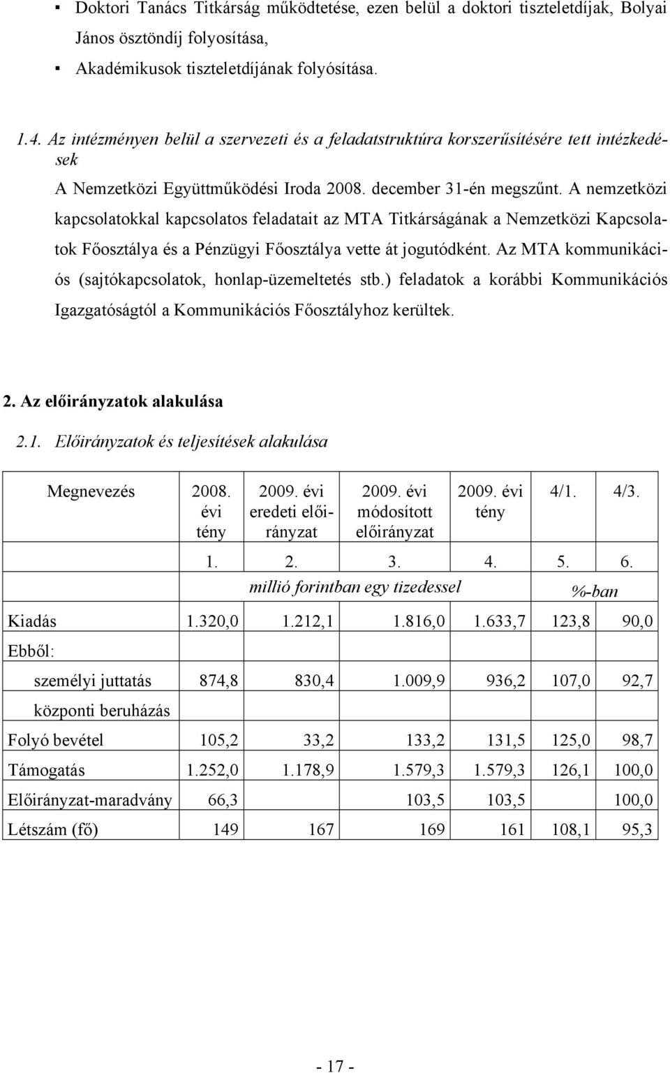 A nemzetközi kapcsolatokkal kapcsolatos feladatait az MTA Titkárságának a Nemzetközi Kapcsolatok Főosztálya és a Pénzügyi Főosztálya vette át jogutódként.