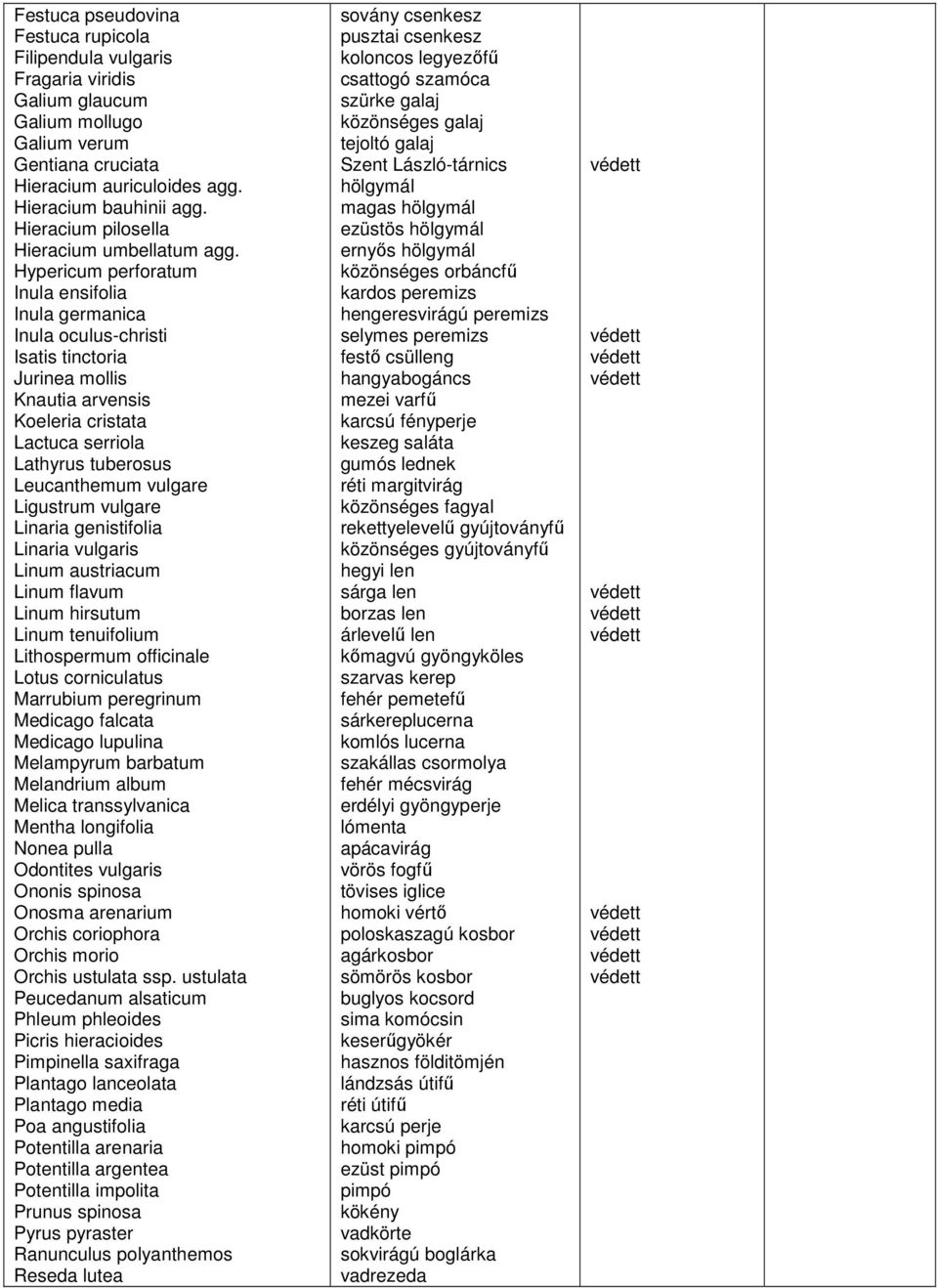 Hypericum perforatum Inula ensifolia Inula germanica Inula oculus-christi Isatis tinctoria Jurinea mollis Knautia arvensis Koeleria cristata Lactuca serriola Lathyrus tuberosus Leucanthemum vulgare