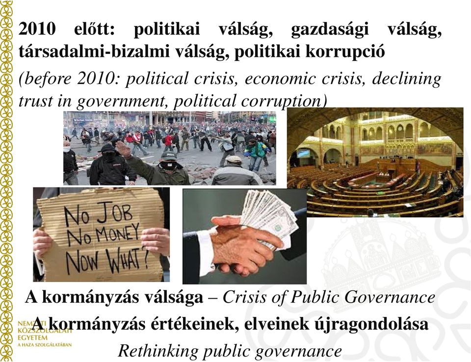 trust in government, political corruption) A kormányzás válsága Crisis of Public