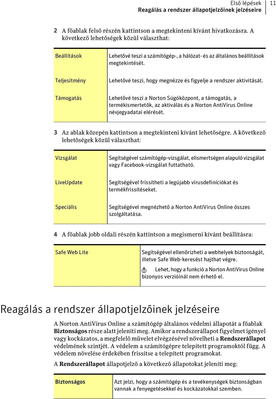 Teljesítmény Lehetővé teszi, hogy megnézze és figyelje a rendszer aktivitását.