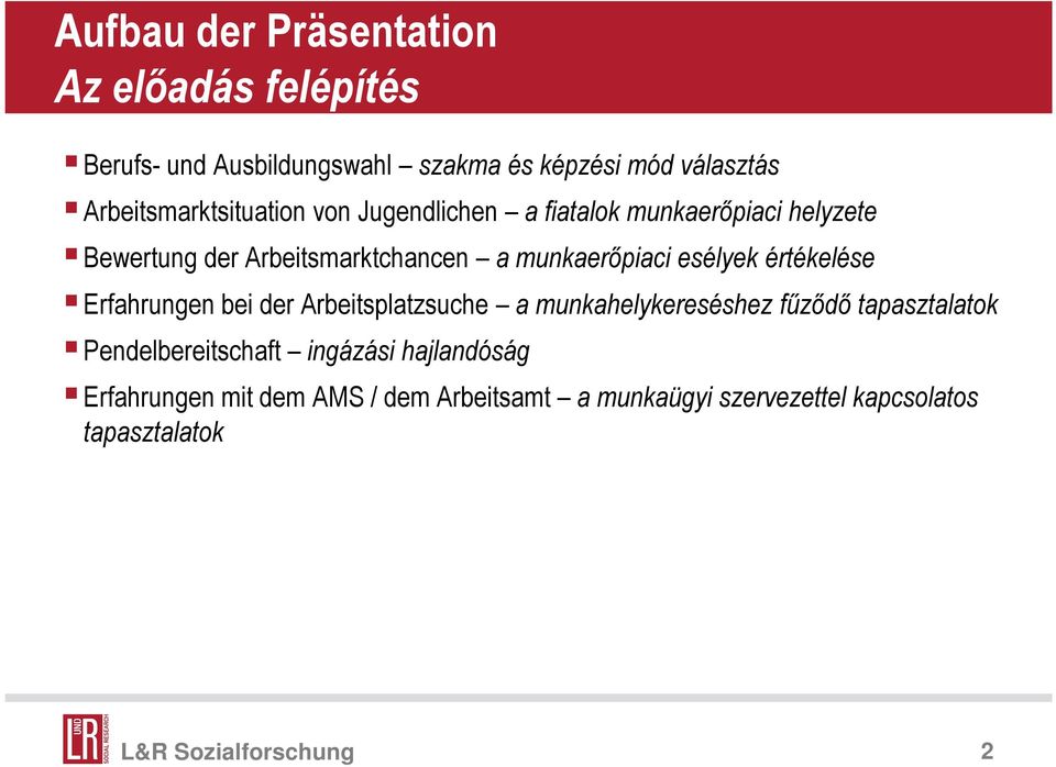 munkaerıpiaci esélyek értékelése Erfahrungen bei der Arbeitsplatzsuche a munkahelykereséshez főzıdı tapasztalatok