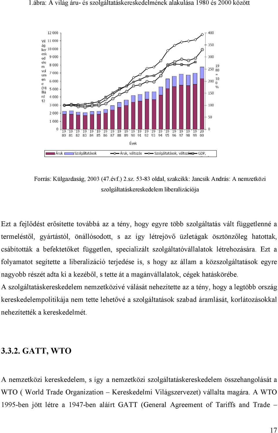 53-83 oldal, szakcikk: Jancsik András: A nemzetközi szolgáltatáskereskedelem liberalizációja Ezt a fejlődést erősítette továbbá az a tény, hogy egyre több szolgáltatás vált függetlenné a termeléstől,