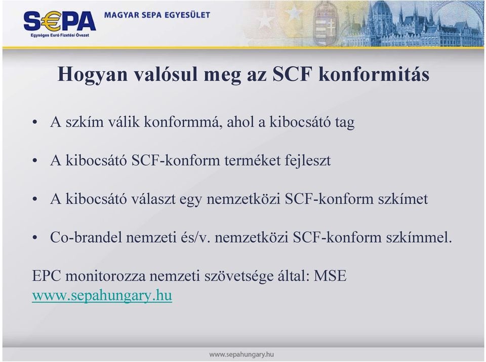 egy nemzetközi SCF-konform szkímet Co-brandel nemzeti és/v.