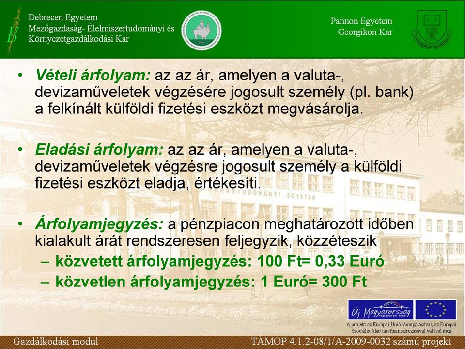 Eladási árfolyam: az az ár, amelyen a valuta-, devizaműveletek végzésre jogosult személy a külföldi fizetési eszközt