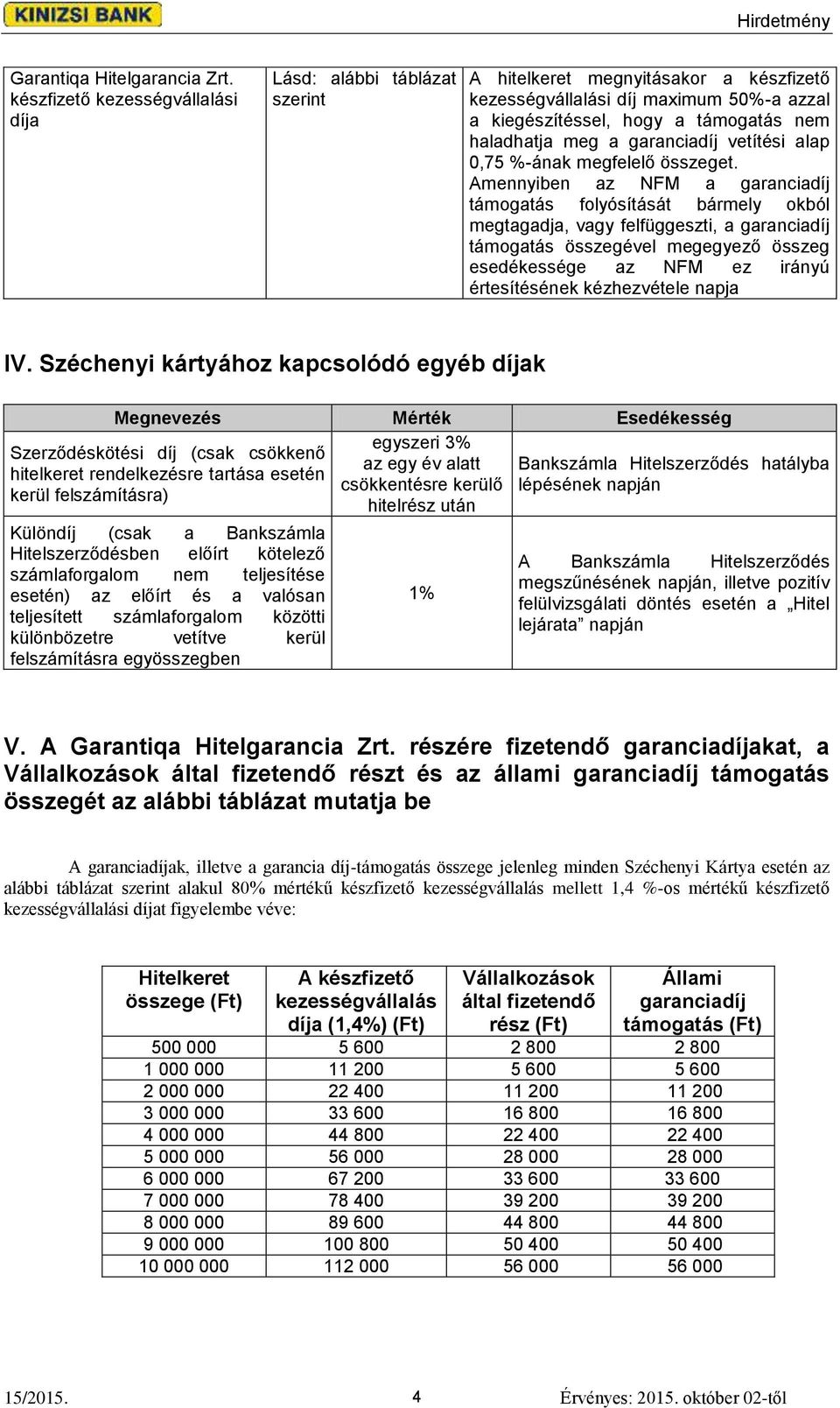 a garanciadíj vetítési alap 0,75 %-ának megfelelő összeget.