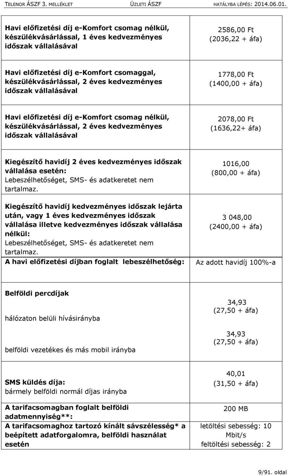 Kiegészítő havidíj 2 éves kedvezményes időszak vállalása esetén: Lebeszélhetőséget, SMS- és adatkeretet nem tartalmaz.