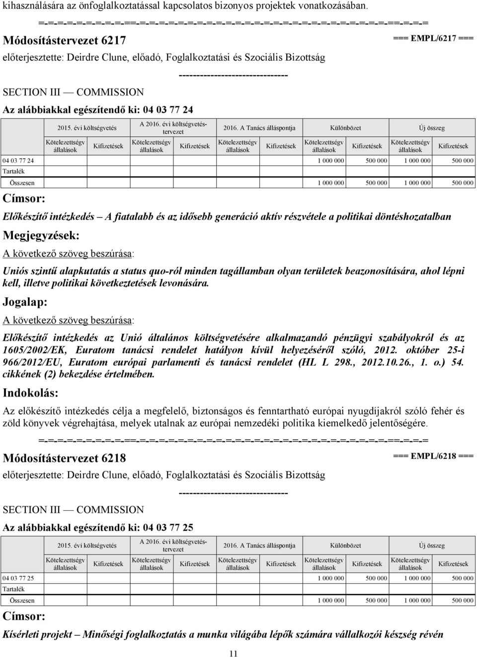 intézkedés A fiatalabb és az idősebb generáció aktív részvétele a politikai döntéshozatalban Megjegyzések: Uniós szintű alapkutatás a status quo-ról minden tagállamban olyan területek