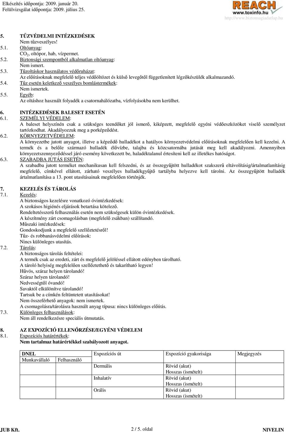 Tőz esetén keletkezı veszélyes bomlástermékek: Nem ismertek. 5.5. Egyéb: Az oltáshoz használt folyadék a csatornahálózatba, vízfolyásokba nem kerülhet. 6. INTÉZKEDÉSEK BALESET ESETÉN 6.1.