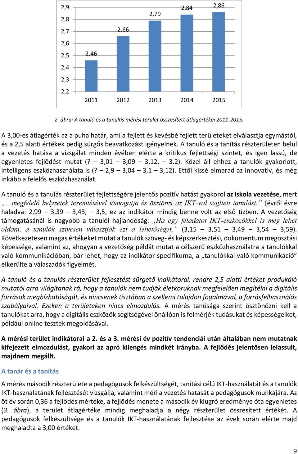 A tanuló és a tanítás részterületen belül a vezetés hatása a vizsgálat minden évében elérte a kritikus fejlettségi szintet, és igen lassú, de egyenletes fejlődést mutat (? 3,01 3,09 3,12, 3.2).