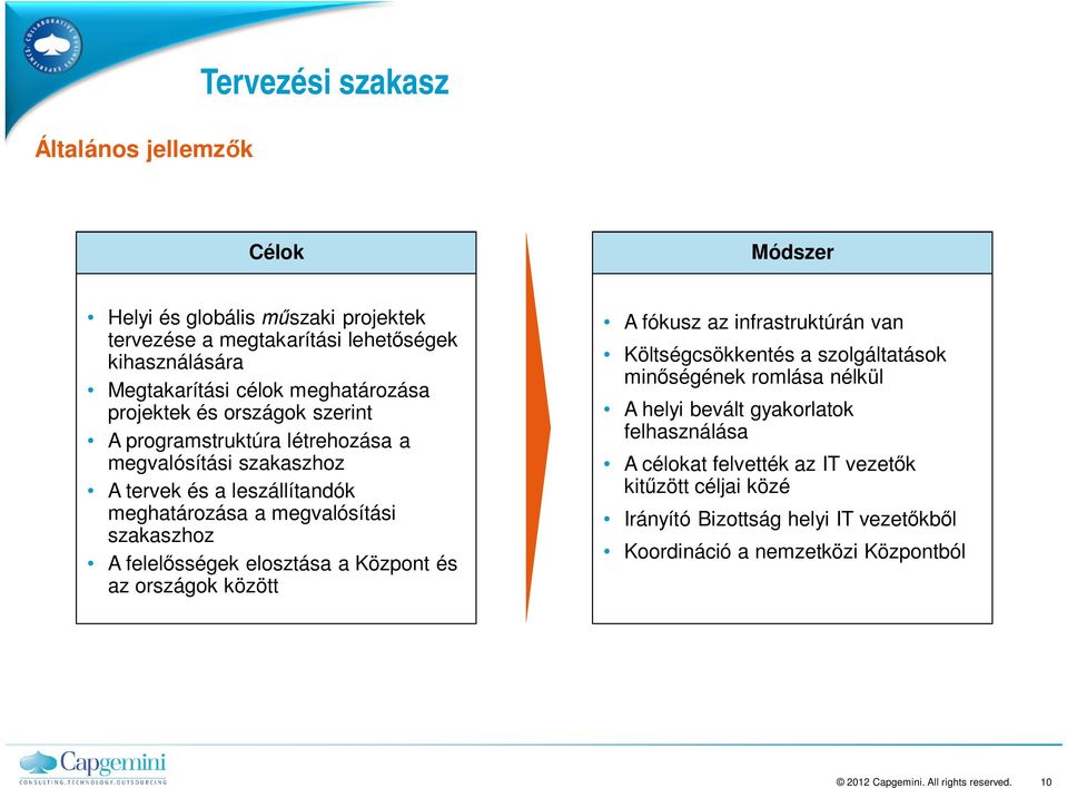 szakaszhoz A felel sségek elosztása a Központ és az országok között A fókusz az infrastruktúrán van Költségcsökkentés a szolgáltatások min ségének romlása nélkül A